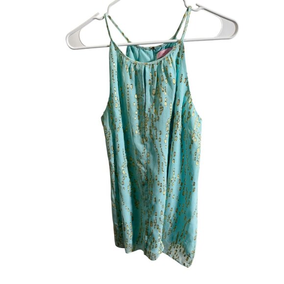 Lilly Pulitzer S Del Mar Gold Sequin Blue Sleeveless Halter Tank Top - Picture 1 of 5